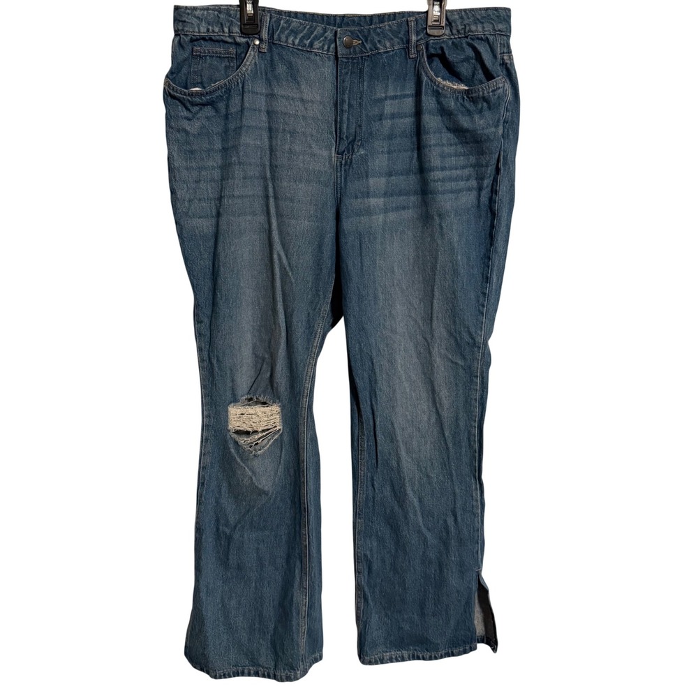 Venus Jeans Women's Size 20 Blue Distressed Flare‎ Leg Jeans with Side Slits